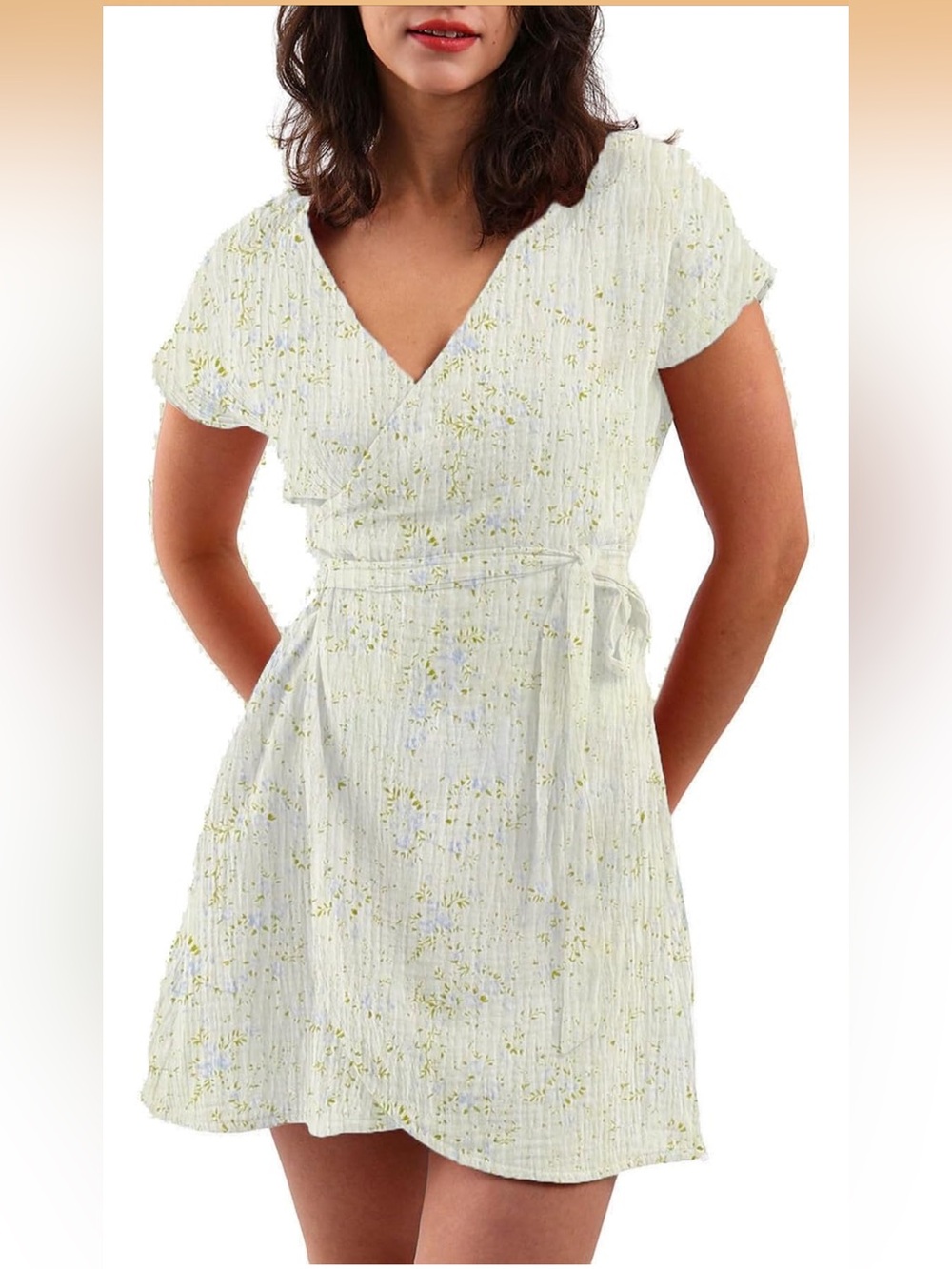 Light Floral Wrap Dress - White with Pastel Print